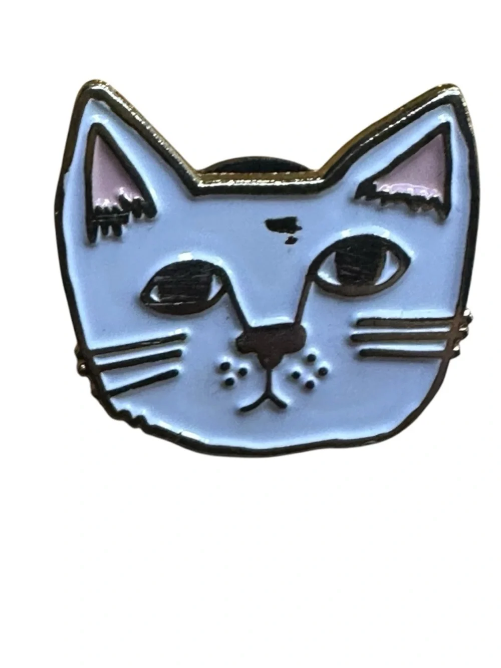 Enamel Cat Face Pin - White and Pink